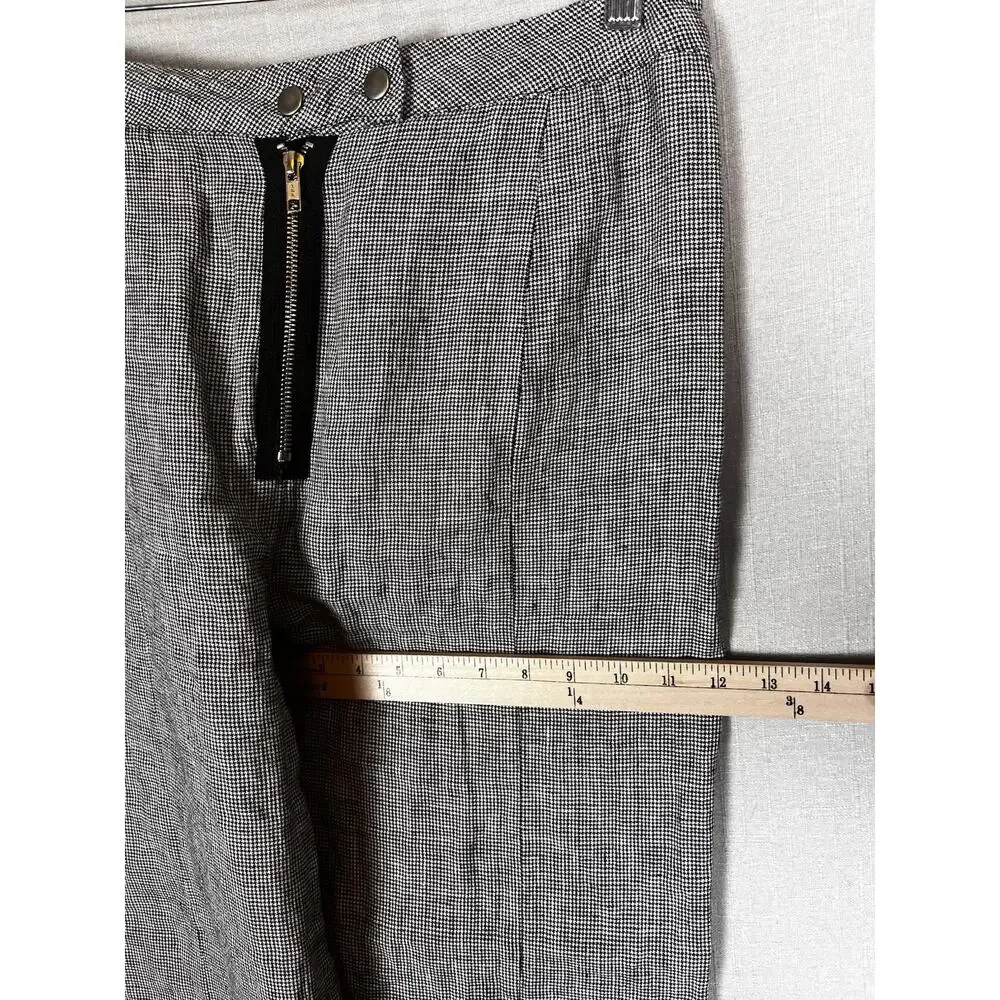 Reformation Pants Womens Size 10 Black White Houndstooth High Rise Wide Linen